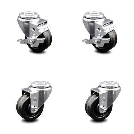 SERVICE CASTER 3 Inch Phenolic Wheel Swivel Bolt Hole Caster Set with 2 Brake SCC-BH20S314-PHS-2-TLB-2